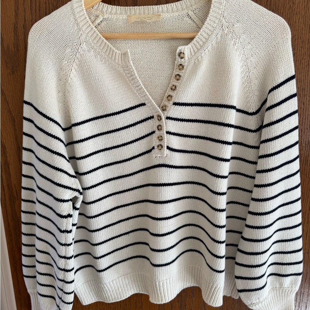 Sezane Leontine Striped Navy Ecru Sweater